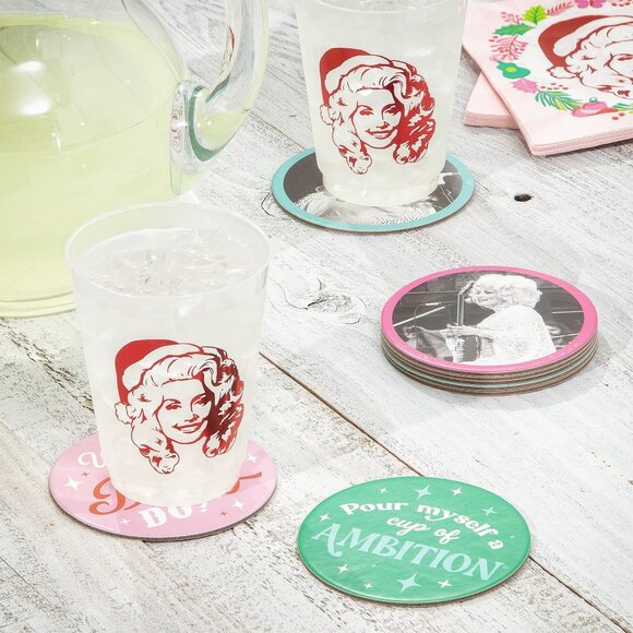 Set of 6 Dolly Parton Red Frosted Holiday Christmas Plastic Cups 16oz Holiday - Picture 5 of 5